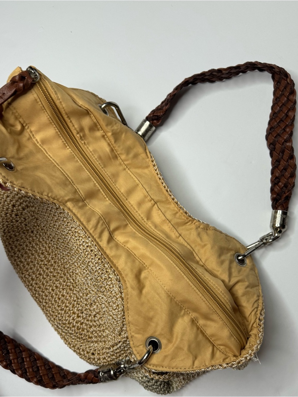 The Sak Indio Crochet Hobo Bag Neutral Stripe Knit Shoulder Purse - Picture 7 of 9